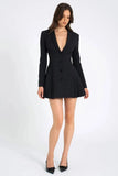 Cinessd Patchwork V-Neck Slim High Waist Long Sleeves Mini Dress