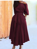 Cinessd - Diagonal Collar Boho Lace Up Elegant Dress