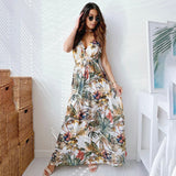 Cinessd - Chiffon Floral Print V-neck Sleeveless Beach Party Dress