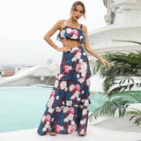 Cinessd - Summer Seaside Two Pieces Set Flower Backless Fashion Prom Dress