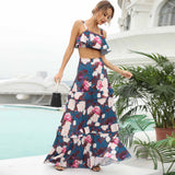 Cinessd - Summer Seaside Two Pieces Set Flower Backless Fashion Prom Dress