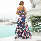 Cinessd - Summer Seaside Two Pieces Set Flower Backless Fashion Prom Dress