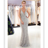 Cinessd - Tassel Prom Dresses for Women V Neck Sequins Skinny Dress