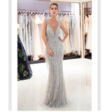 Cinessd - Tassel Prom Dresses for Women V Neck Sequins Skinny Dress