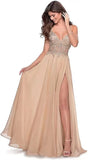 Cinessd - V-Neck Prom Dress Lace Appliques Long Slit Backless Evening Dress