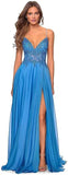 Cinessd - V-Neck Prom Dress Lace Appliques Long Slit Backless Evening Dress