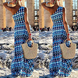 Cinessd - Women Sleeveless One Shoulder Floral Boho Long Maxi Dress Summer Ladies Party Beach Split Maxi Dress Clothing