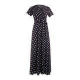 Cinessd - Women Wrap Summer Boho Polka Dot Maxi Dress Casual Ladies Short Sleeve V Neck Holiday Beach Long Sundress Plus Size