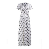 Cinessd - Women Wrap Summer Boho Polka Dot Maxi Dress Casual Ladies Short Sleeve V Neck Holiday Beach Long Sundress Plus Size