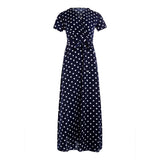 Cinessd - Women Wrap Summer Boho Polka Dot Maxi Dress Casual Ladies Short Sleeve V Neck Holiday Beach Long Sundress Plus Size