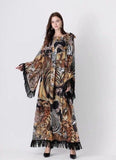 Cinessd - Long Flare Sleeves Printed Elegant High Street Fashion Maxi Dress