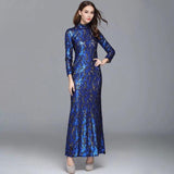 Cinessd - Long Sleeves Sequined Elegant Fashion Party Prom Maxi Gown