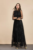 Cinessd - Long Sleeves Sequined Patchwork Elegant Maxi Party Dresses