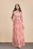 Cinessd - Long Sleeves Sequined Patchwork Elegant Maxi Party Dresses