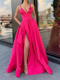 Cinessd - Womens Straps Prom Dress Long High Split Satin Evening Gowns