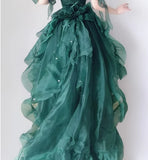 Cinessd Green Flower Wedding Dress Cos Op Dress Lolita Heavy Industry Trail Puffy Princess Dress Lolita Cosplay Passionate Dress Set