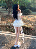 Cinessd France Sweet Off Shoulder One Piece Dress Women Elegant Sexy Slim Party Clothes Female Korean Chic Design Fairy Dresses 2025 New ootd outfit idea