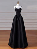 Cinessd-Cyber Monday Christmas party outfits Elegant Black A-Line Satin Long Prom Dress Long Prom Dress B531