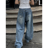 Cinessd Party Outfit Blue Womens Jeans High Waist Vintage Straight Summer Y2K Classic Denim Pants Streetwear American Wide Leg Baggy Denim Trouser