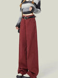 Cinessd Party Outfit Women's Street Style Wide Leg Red Jeans American Vintage Casual Denim Trousers Female High Waist Loose Straight Pants