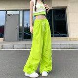 Cinessd Party Outfit Rimocy High Waist Summer Cargo Pants Women Streetwear Drawstring Thin Parachute Pants Woman Solid Color Wide Leg Y2k Trouses