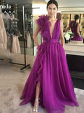 Cinessd Purple V-neck Prom Dress ????? ????  Sleeveless Customized Vestido De Novia Organza Prom Gown Hydrangea Ball Party Dress