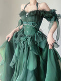 Cinessd Green Flower Wedding Dress Cos Op Dress Lolita Heavy Industry Trail Puffy Princess Dress Lolita Cosplay Passionate Dress Set