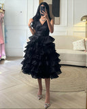 Cinessd Customized Jiayigong V-Neck Ball Gown Bubble Elegant Chiffon Evening  Prom Black A-Line Party Dresses for Women 2025