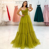 Cinessd Matcha Green A-line Prom Dress Exquisite One Shoulder Sexy Sleeveless Multilayer Vestidos De Noche