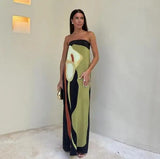 Cinessd Summer Flower Strapless Long Dress Women Elegant Patchwork Sleeveless Backless Floral Maxi Dresses Lady Holiday Party Beach Robe
