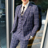 Cinessd Fashion Suits For Men Blazer Vest Pants Stripe Plaid Mens Formal Business Office Suit Groom Wedding Dress Party Stage Host Men Korean Slim Suit Tuxedo dandy