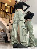 Cinessd Party Outfit American Street Style Cargo Pants for Women Dark Gray Spring New Wide Leg Pants Women Loose Niche Design Y2k Jeans