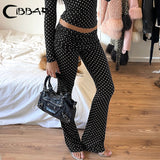 Cinessd  Casual Polka Dot Print Flared Pants y2k Streetwear Low Rise Slim-fitting Knitted Leggings Capris Korean Fashion Trousers ootd