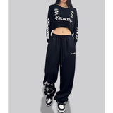 Cinessd Party Outfit American Star Print Women Oversized Pants High Waist Loose Casual Sports Pants for Women Spring Summer Thin Woman Trouser Y2K