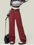 Cinessd Party Outfit Women's Street Style Wide Leg Red Jeans American Vintage Casual Denim Trousers Female High Waist Loose Straight Pants