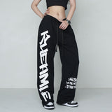 Cinessd Party Outfit Autumn Y2K Streetwear White Sweatpants Women Korean Style Letter Print Black Track Pants Oversized Harajuku Kpop Hip Hop Joggers