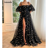 Cinessd Organza Stars Evening Dresses Off The Shoulder Floor-Length vestidos de festa Cap Sleeve vestidos de fiesta elegantes2025