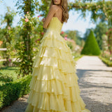 Cinessd Customized Yellow Lace Strapless Side Slit robes de soir¨¦e Chiffon Sleeveless Party Dresses Floor-Length Prom Dress 2025