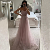 Cinessd 2025 Princess Pink Lace Embroid Vestido De Novia Puffy Sleeve A-line Evening Dress Sweetheart 3D Flower Prom Dress 2025