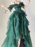 Cinessd Green Flower Wedding Dress Cos Op Dress Lolita Heavy Industry Trail Puffy Princess Dress Lolita Cosplay Passionate Dress Set