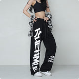 Cinessd Party Outfit Autumn Y2K Streetwear White Sweatpants Women Korean Style Letter Print Black Track Pants Oversized Harajuku Kpop Hip Hop Joggers