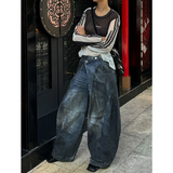 Cinessd Party Outfit Blue High Waist Women Jeans Hip-hop Style Fashion Vintage Streetwear Y2K Wide Leg Jean 2024 Female Trouser Baggy Denim Pants