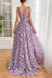 Cinessd Luxury Purple 3D Flowers Party Dresses Spaghetti Strap vestidos de fiesta Elegant Sleeveless Side Split  2025