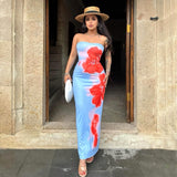 Cinessd party look inspos Women Dresses New Summer Sexy Sleeveless Backless Red Print Long Dress Fashion Club Party Casual Slim Female Knitted Maxi Dress