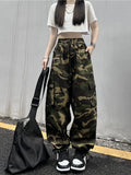 Cinessd Party Outfit American Vintage Camouflage Cargo Pants Women Summer New Streetwear Loose Straight Wide Leg Trousers Woman