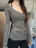 Cinessd Early autumn new slim fit spicy girl striped long sleeved t-shirt for women ootd