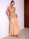 Cinessd - Contrast Sequins Mesh Panel Prom Dress