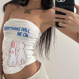 Cinessd Cute Graphic Strapless Tube Top Women Casual Basic Letter Print Skinny Crop Tops Ladies y2k Aesthetic Summer Tees Vintage ootd