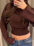 Cinessd Waist Cinching Short Sweater Ribbed Wide Sleeved Knitwear Round Neck Loose Slimming Knitted Pullover Spring New Women's Clothing ootd outfit idea