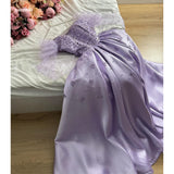 Cinessd Lavender Satin Off the Shouler vestidos de fiesta Lace Embroidery A-line ?????? ???? Elegant Floor-length Party Dresses